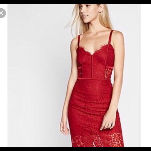 Express Dresses & Skirts - Express Lace Midi Dress in Deep Red Size 2